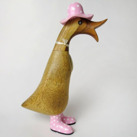 Dcuk The Duck Company Wooden Duck Pink Spotted Hat & Welly Boots - Picture 6 of 10